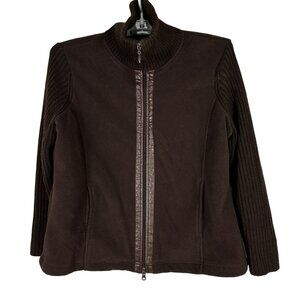 Carolyn Taylor Women's Brown Full-Zip Jacket With Ribbed Sleeves Size L
